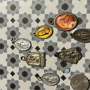 Assorted Vintage Religious Medals in Silver and Gold Tones